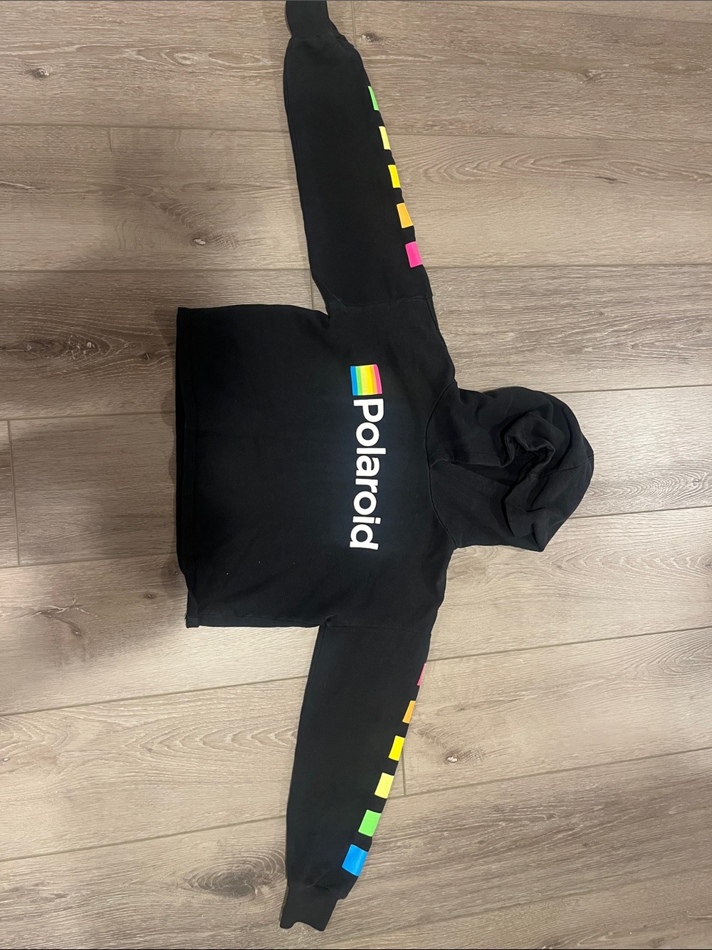 Polaroid Black Hoodie with Multicolor Logo and Sleeve Blocks